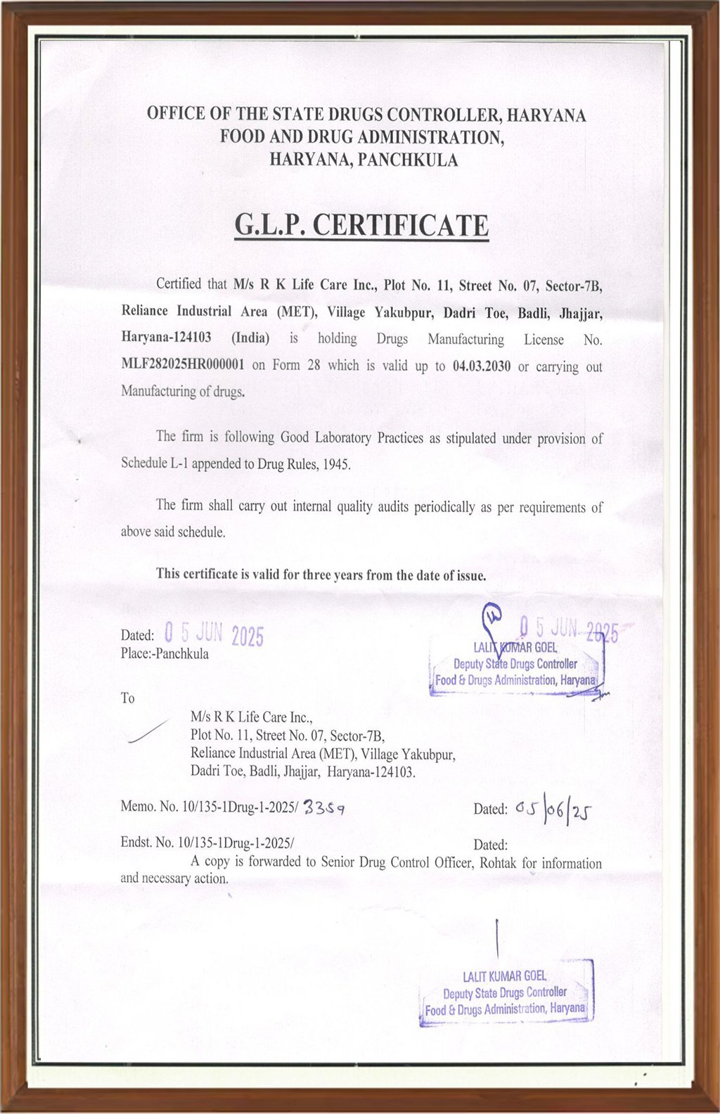 G.L.P Certificate